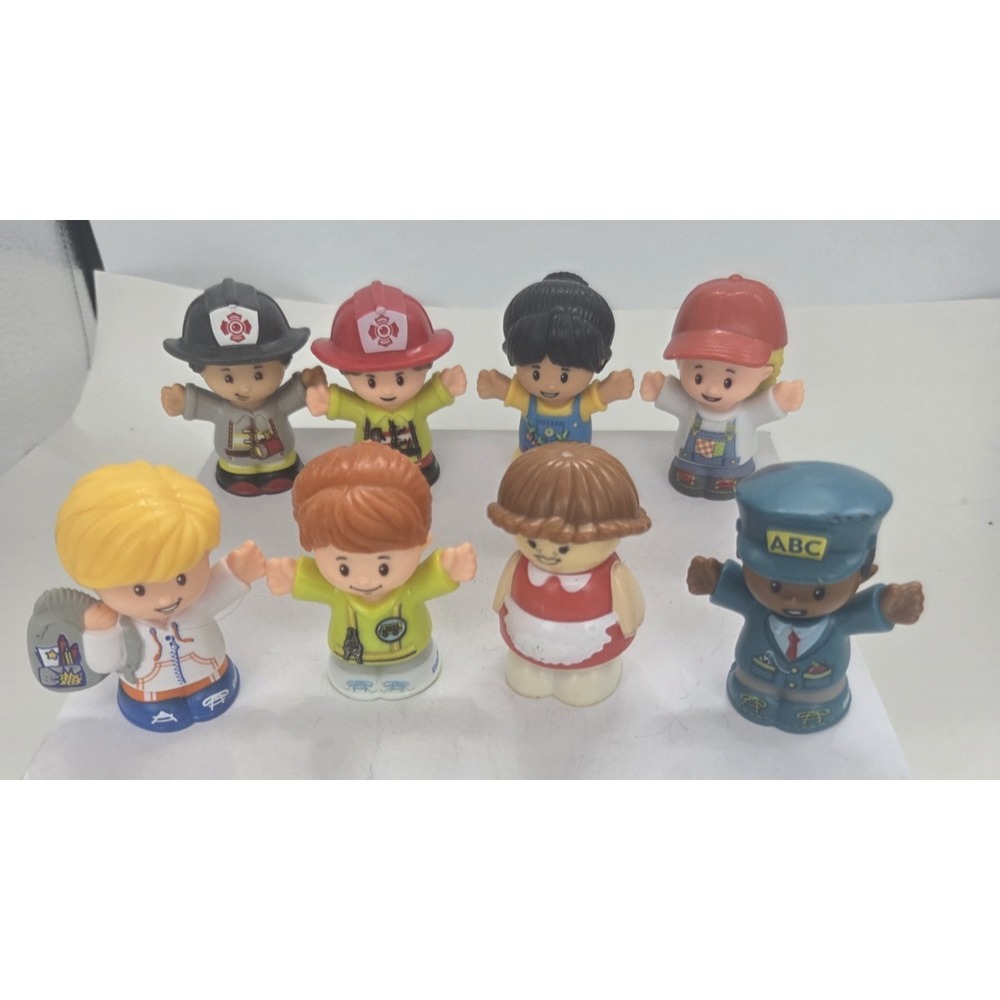 Fisher-Price Little People Figures Lot Of 8 Fireman, Vtg Girl ABC Guy Loose